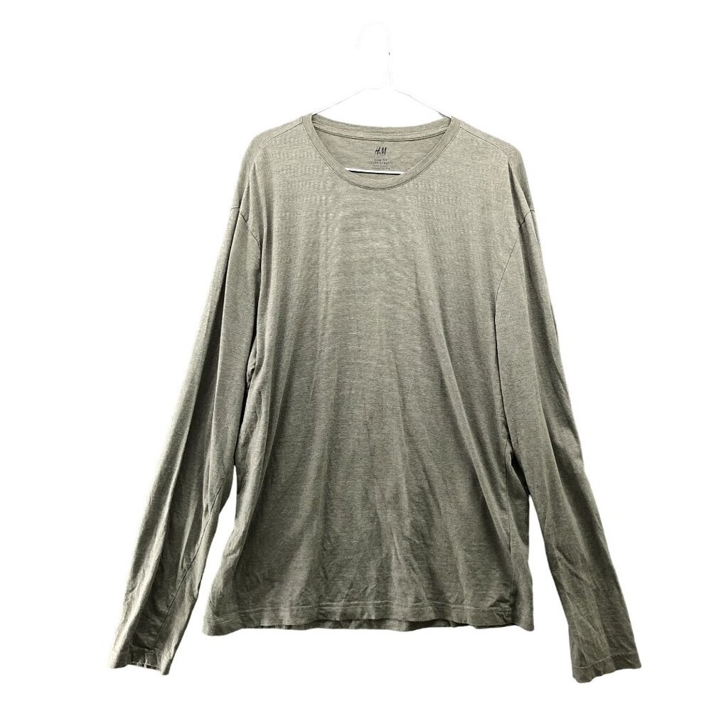 H&M Slim Fit Long Sleeve T‎ Shirt Mens XL Olive Green Crewneck Stretch
